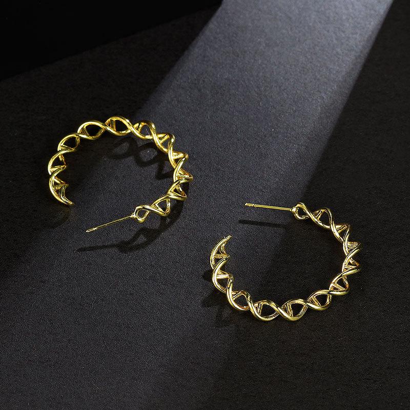 New Trendy Fashion Temperament Exaggerated Geometric Irregular Hemp Rope Woven Stud Earrings