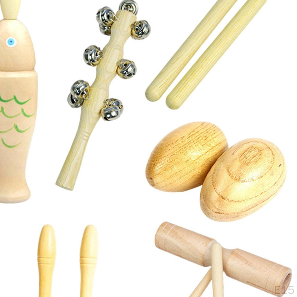 5 Pieces Musical Instruments Set Educational Toy Wooden Percussion Creative Natural Wood