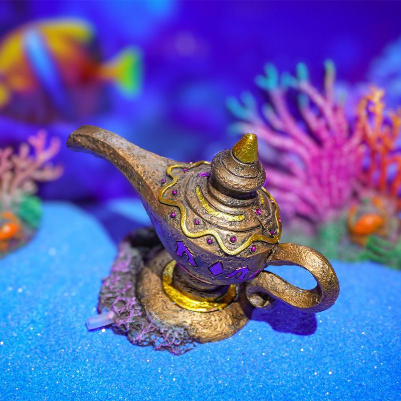 Aladdin's Magic Lamp Fish Tank Decoration: Creative Resin Aquarium and Pet Climbing Accent