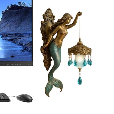 Mermaid Wall Lamp 8 Inch Battery-Operated Bronze Mermaid Wall Lantern for Living Room Bathroom Gallery Hallway Beach House