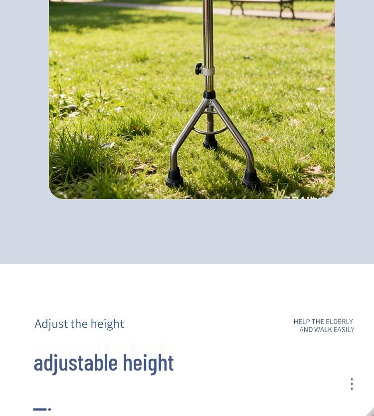 Lightweight Anti-slip Telescopic Walking Cane for Elderly with Single and Three-legged Support