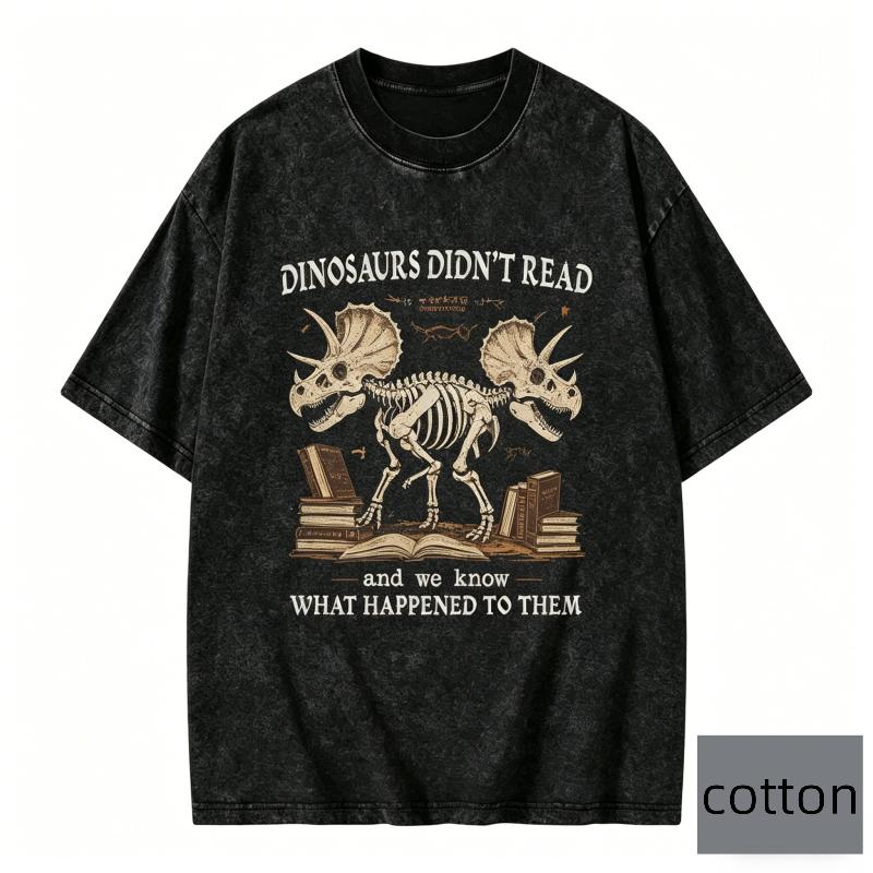 Oversize Dinosaurs Short Sleeves Tshirt Didnt Read Quote Tee Vintage Cotton Top for Women Men Unisex Trendy Casual Tee Y2k