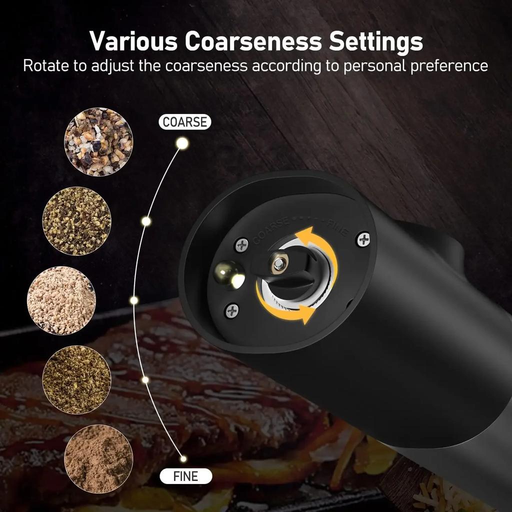 Battery Powered Pepper Grinder Electric Adjustable Coarseness Automatic Peppercorn Sea Salt Cordless Grinder Kitchen Tools