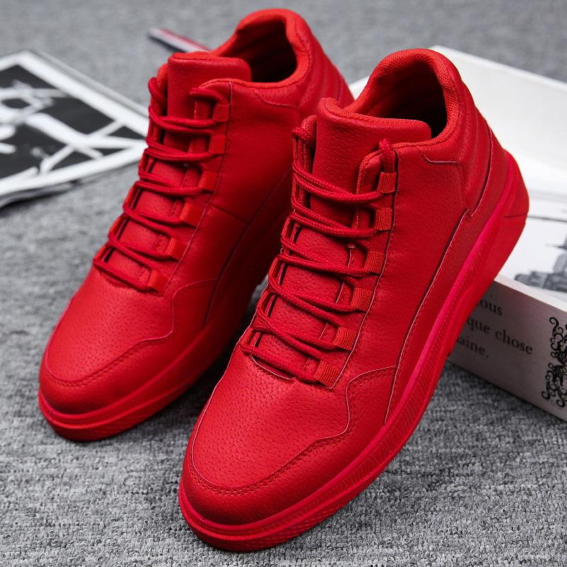 

Natural red men s shoes autumn new leather flat bottom lace-up casual trendy shoes daily sports versatile board shoes 44