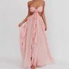 In Stock European and American Cross-border Hot Style Backless Sheer Chiffon Tie Ruffle Women's Sexy Strapless Ruffled Long Dress