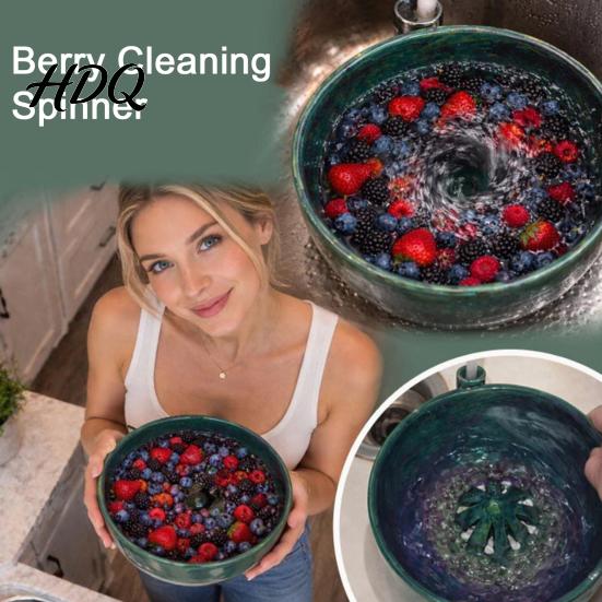 Produce Washing Basin Berry Swirl Bowl with Drain Holes 3D Printed Vortex Fruit Cleaning Spinner Rinse Bowl Self Rinsing for Kitchen Countertop