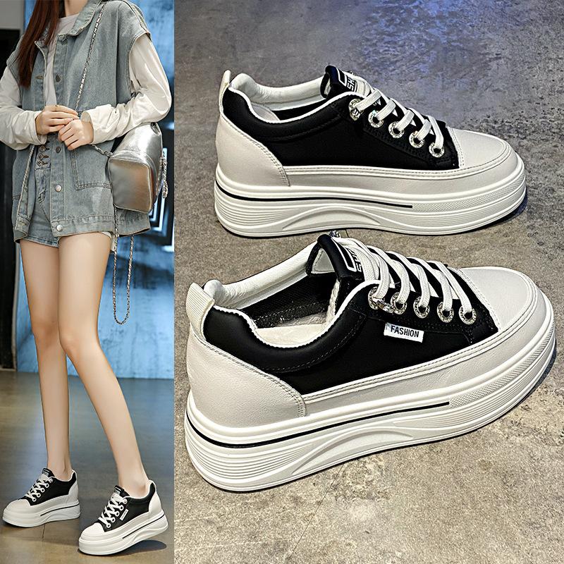 Fashion Korean Platform Women Shoes 2025 Fashion Casual Outdoor Versatile Lace Up Wedges Heel Shoes Walking Comfortable Ladies Sneakers