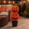 Outdoor Fall Yard Decorations Artificial Pumpkin Topiary Tree, Halloween Face Faux Boxwood Plants with Stake, Decorative Orange Autumn