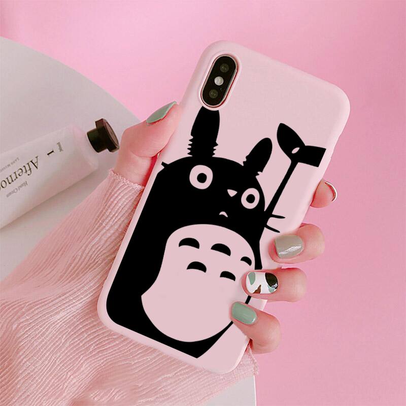 Χαριτομένο Θήκη Κινητού Ghibli Miyazaki Anime Totoro Για iphone 12 11 Pro Max Mini XS 8 7 6 6S Plus XR Ματ Καραμελέ Ροζ Σιλικόνης