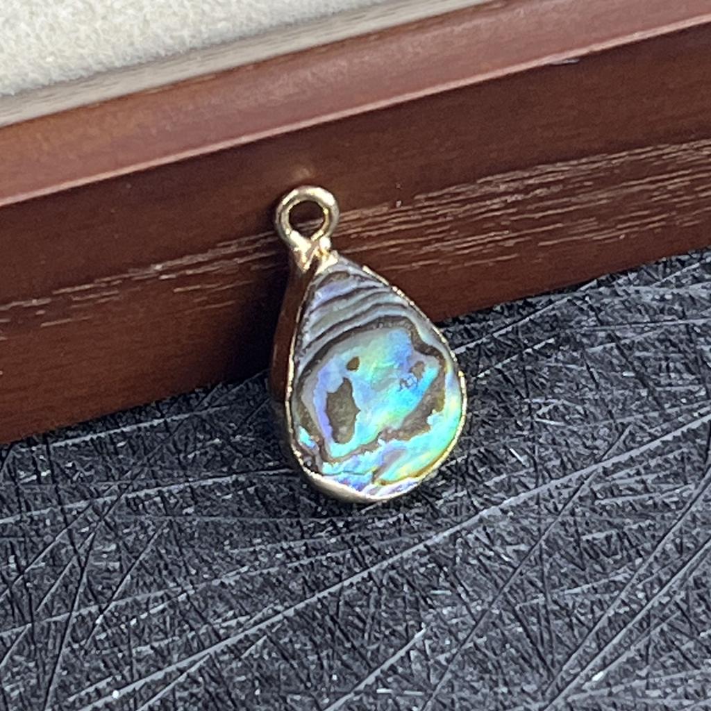 1Pc, Golden Edged Abalone Shell Teardrop Pendant Natural Sea Shell Jewelry Findings for DIY Necklace & Earring Making, 10x14mm