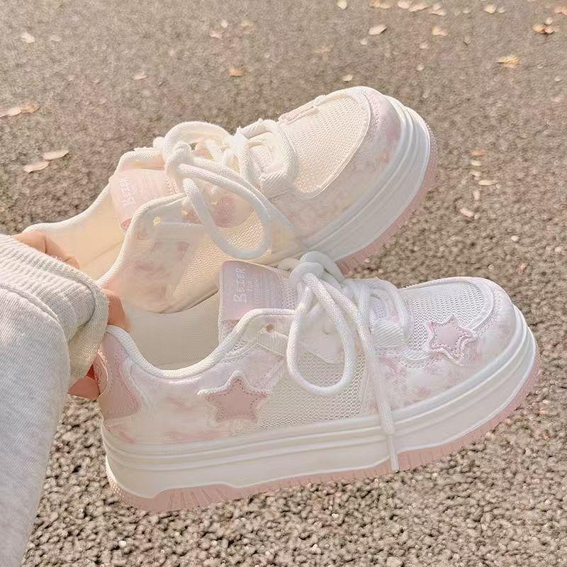 Girls Casual Shoes Candy Sweet Color Kids Tennis Shoes Mesh Breathable 2025 New Children Flat Shoes Soft Sole Lace-up Pu Leather