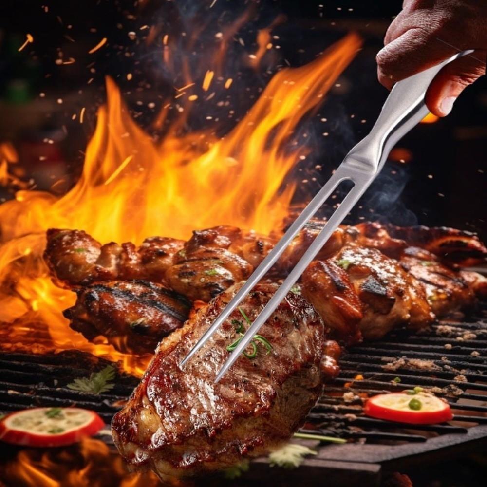 Stainless Steel Meat Cooking Fork 2-Fork Grill Skewers Kitchen Accessory Barbecue Tool  Kitchen
