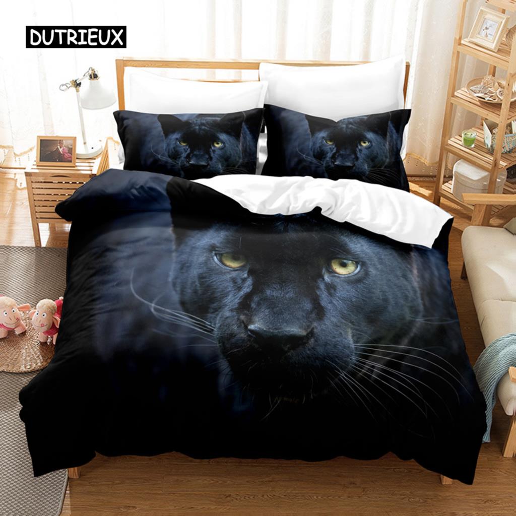 Black Panther Duvet Cover Set King Size Black Leopard Bedding Set for Kids Boys Safari Cheetah Animal Theme 2/3pcs Quilt Cover