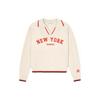 MLB SS24 New York Yankees Logo Split Neck Comfortable Breathable Pullover Knit Sweater Women sweater Cream 3FKPV0141-50CRD