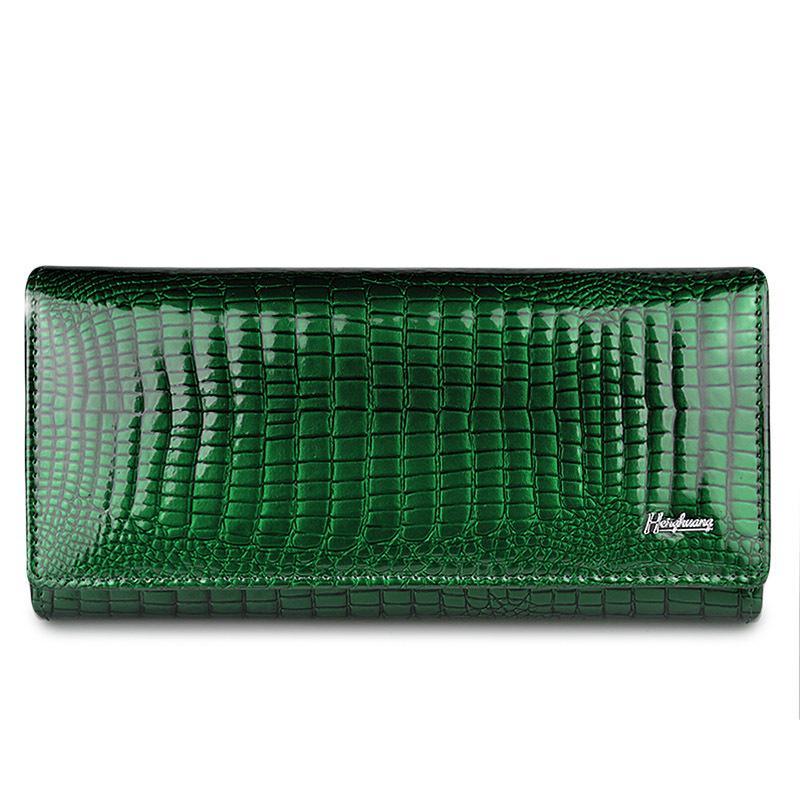 Genuine Leather Women's Wallet with Alligator Pattern - Large Capacity Coin Purse and Patent Leather Design