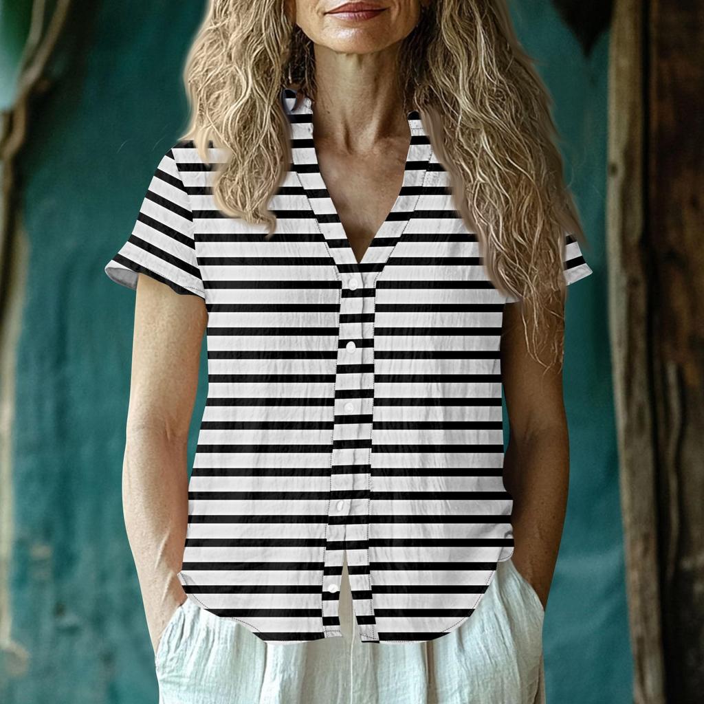 Women's Casual V-neck Short Sleeved Top, Printing T-shirt Shirt