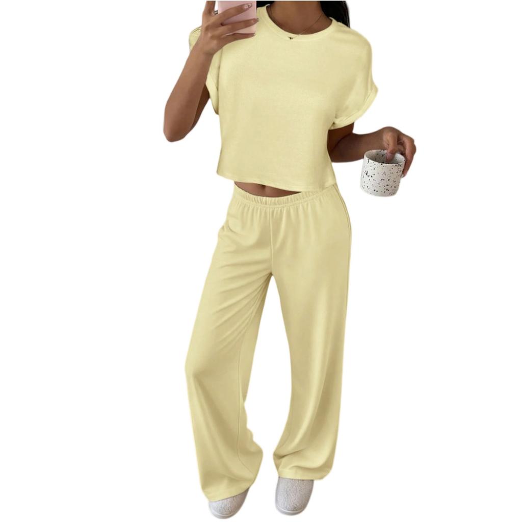 Women's 2-Piece Fashion Casual Short Sleeve T Shirt And Wide Leg Pants Set