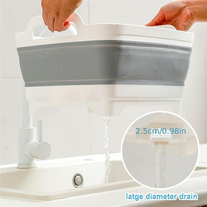 1PC Silicone Folding Wash Basin With Drain Plug Foldable Dish Tub Multifunction Carry Handles Kitchen Storage Basket Vegetable