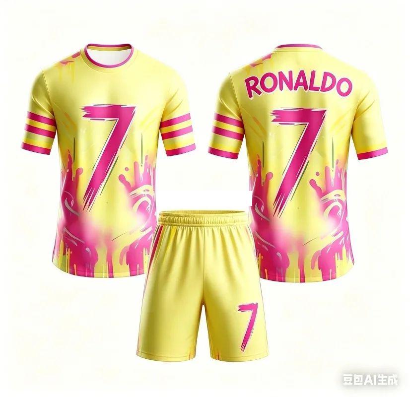 AI Ronaldo #7 Fußballanzug für Kinder und Erwachsene, Unisex-Shirt und Shorts mit Graffiti-Print, Schnelltrocknend, Sommer