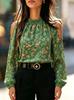 Europe, America 1116 hot sale new off-shoulder long-sleeved loose shirt printed top women