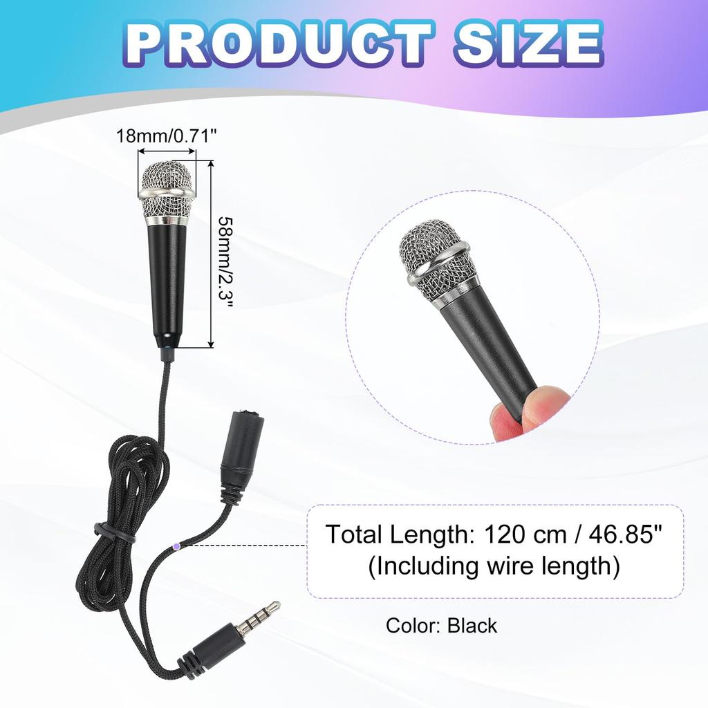 Uxcell Mini Microphone with Sponge and Drawstring Portable for Voice Video and Singing 2-Piece Cover, Holder, Bag, Karaoke, Recording, (Black)