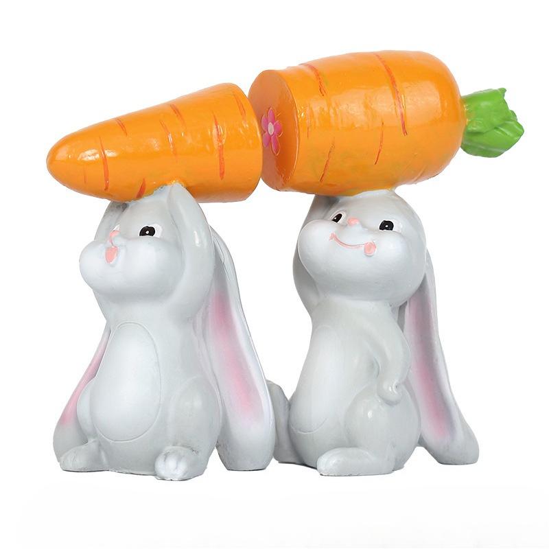 

Easter Decorations - Creative and Adorable Little Rabbit Holding Carrot Set - Home Party Table Decoration серый