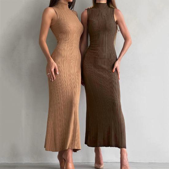 Vestido Maxi de Verano para Mujer Cuello Alto Sin Mangas Tejido Fuera del Hombro Vestido Largo Fiesta Club Vestido Ajustado