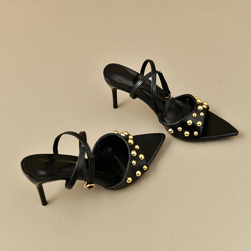 Ladies New Summer Fashion Dress Buckle Sexy Open Toe Stiletto Slippers Elegant Party Designer Casual Ladies Sandals Plus Size 42