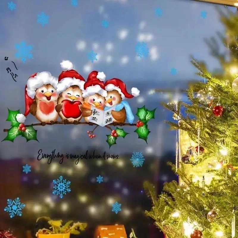 Christmas Cute Bird Wall Sticker Home Decoration Branch Wall Sticker Glass Window Paste Double Sided Visual Decoration Accessory
