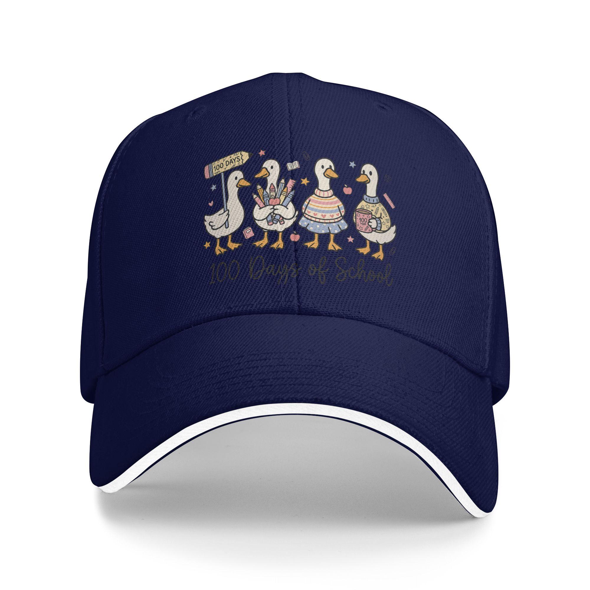 

100 Days of School Ducks Cute Goose Teacher 100th Day Casual Baseball Cap Outdoor Breathable Unisex Adult y2k Cute Baseball Caps One Size