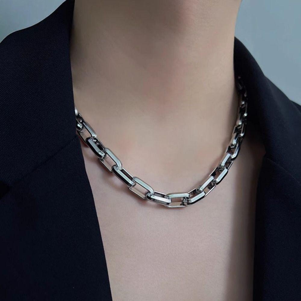 Silver Color Metal Necklace Thick Hollowed-out Necklace Hip Hop Man Necklace  Daily Wear