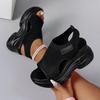 Women's Casual Solid Color Wedge Sandals - Comfortable Mesh Breathable Knitted Upper, Platform Wedge with Open-toe Design, Sport-casual Sandals