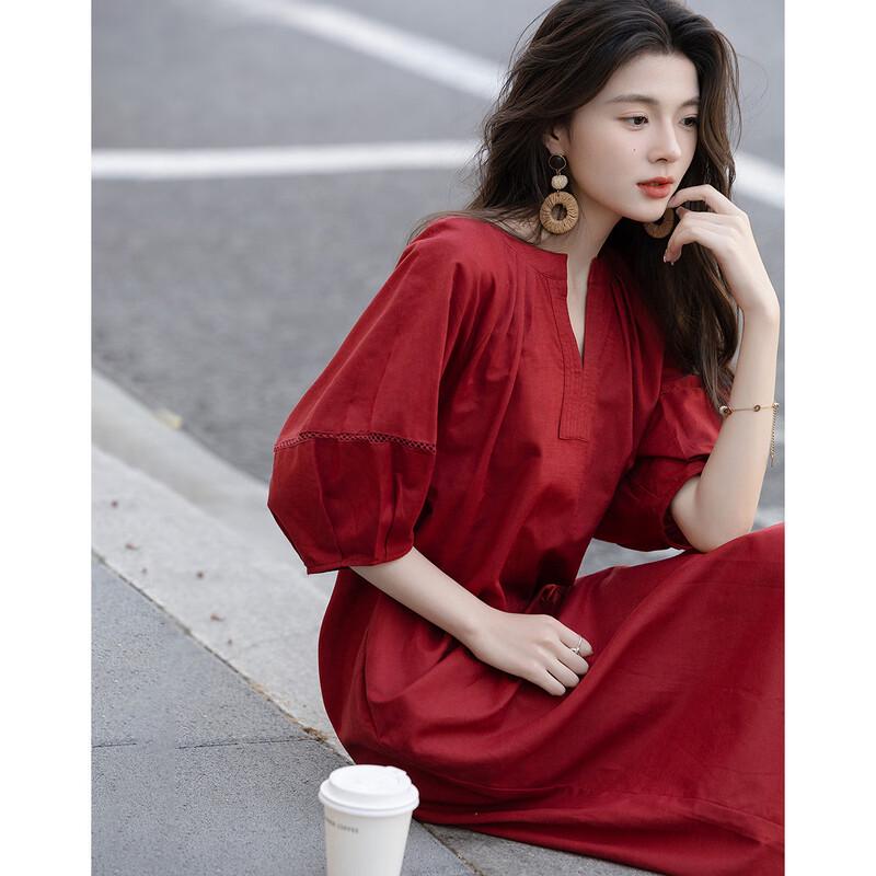 Demana Summer Petite Linen Blend Round Neck Straight Dress