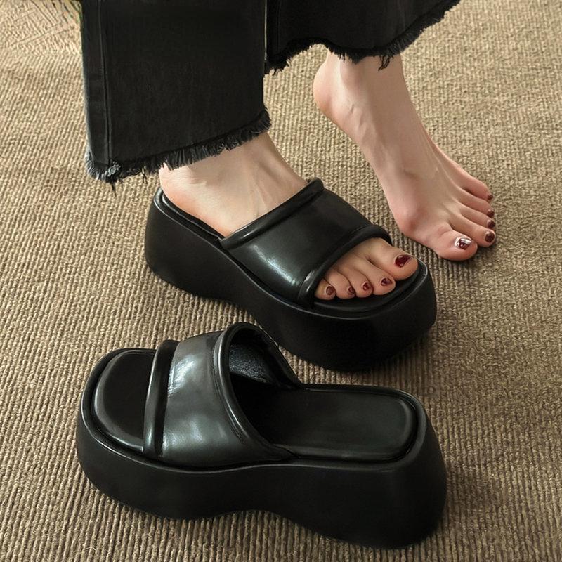 Summer Denim Blue Slippers Fashion Open Toe Women Slides Ladies Comfort Thick Sole Wedges Beach Vacation Sandalias Flip Flop