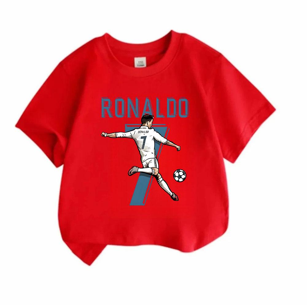 Kids Boys Girls 100% Cotton Crew Neck Short Sleeve T-Shirt, Soccer Player No.7 Print Casual Tees for Sports Fans Children Everyday Wear Top
