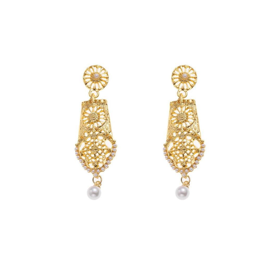 Silver Needle Rhinestone-Pearl Geometric Vintage Style Luxury Women's Earrings