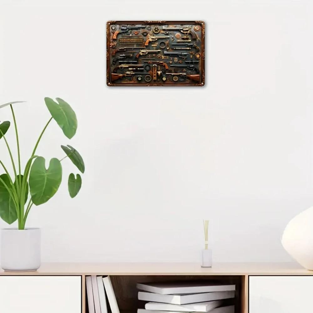 2DVintageGunMetalSign Vintage-Style Gun-Themed Metal Wall Sign - 2D Rustic Aluminum Decor, Decorative Plaque for Home/Bar/Cafe