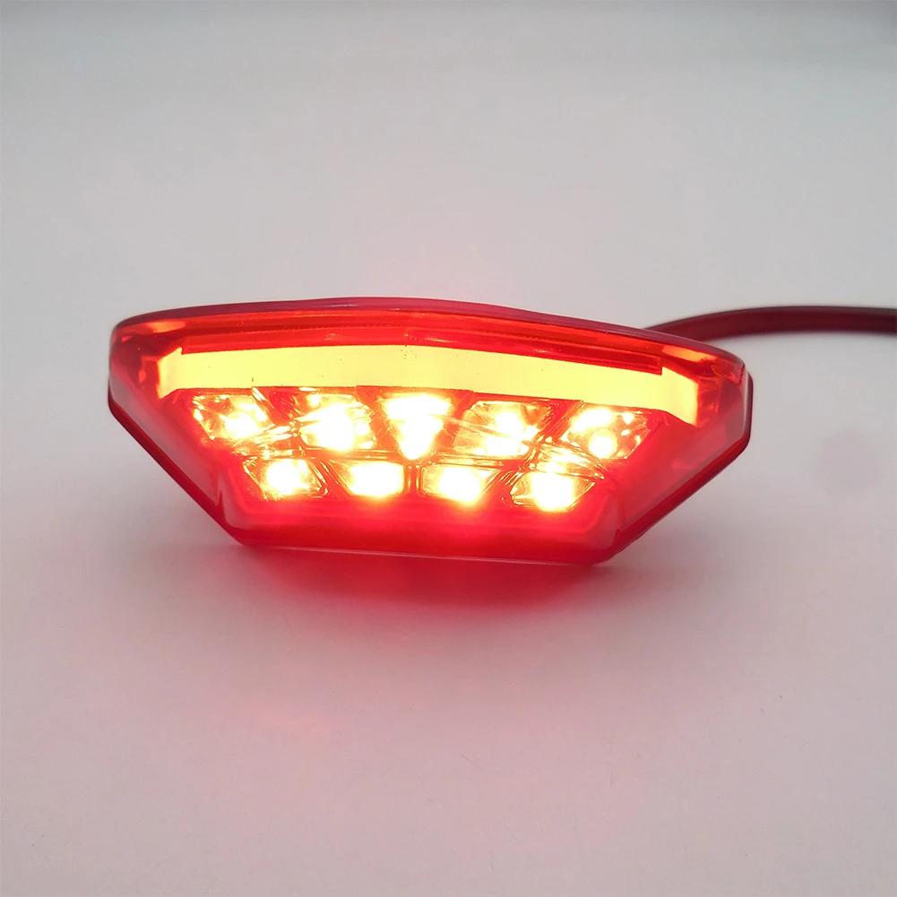 12V Motorcycle LED Tail Light License Plate Lamp Red Smoke Rear Taillight Brake Stop Running Signal Universal For Bike Dirt Bike