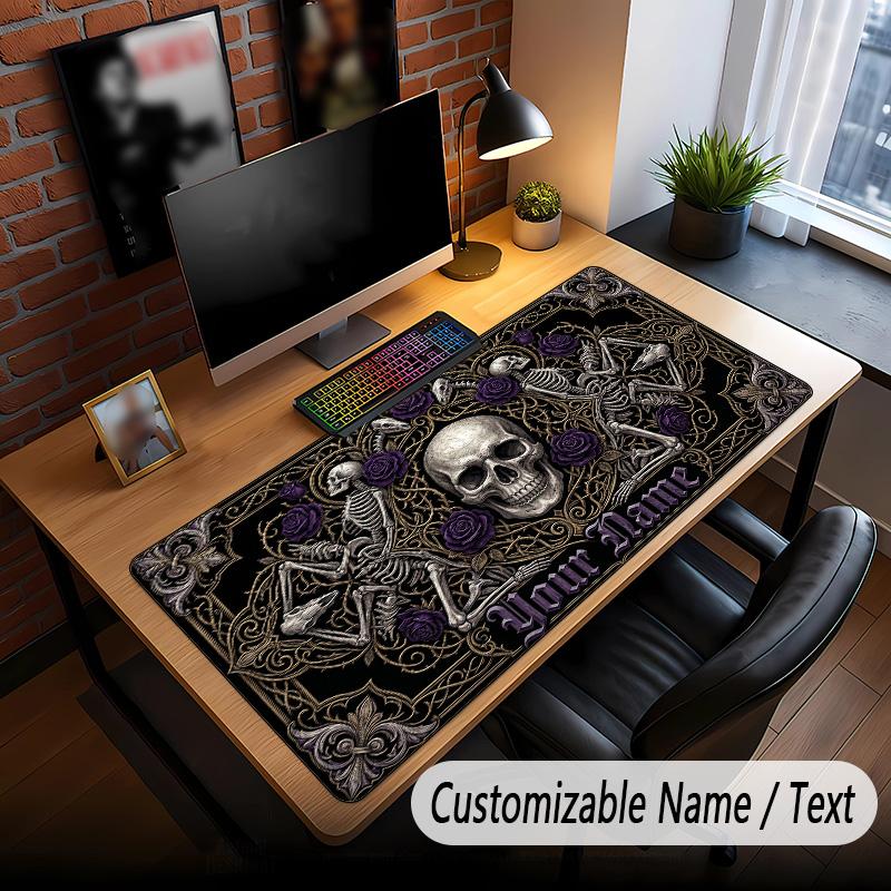 Skull Gothic Theme Custom Mouse Pad Personalized With Name Text Customized Desk Mat For Office Home Decor