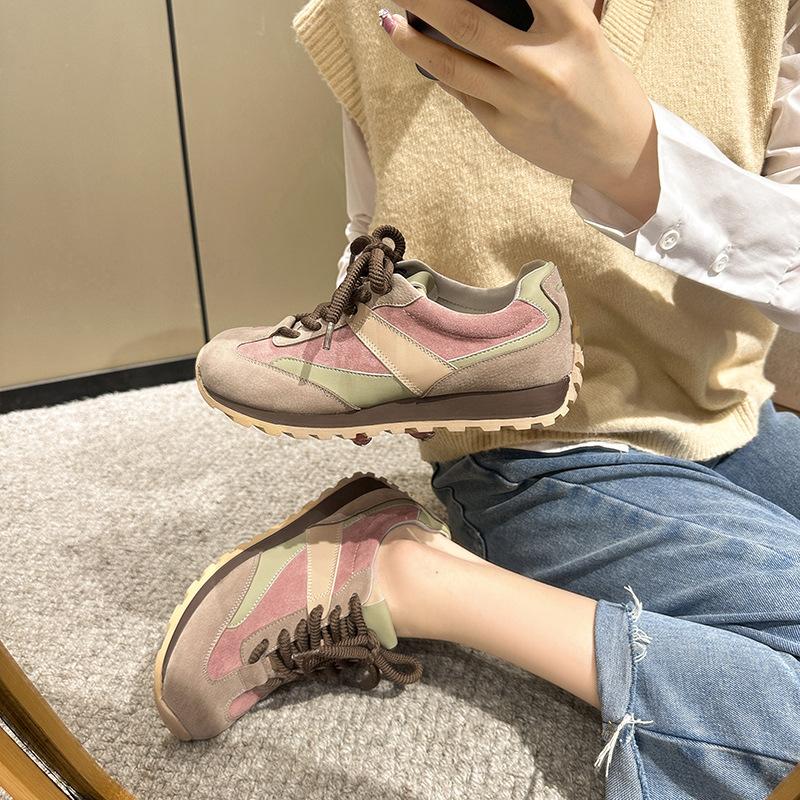 Grape Mother Same Shoes Leather Retro German Training Shoes Forrest Gump Shoes Women's Casual Shoes Breathable Sports Shoes Large Size 41-43