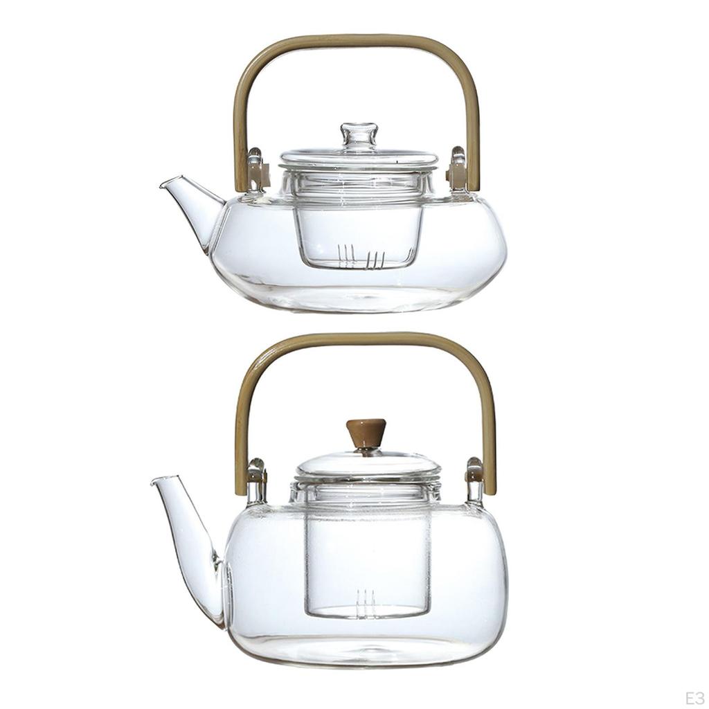 Resistant Borosilicate Glass Teapot With Removable Infuser Hand Blown Clear Kettle Stovetop