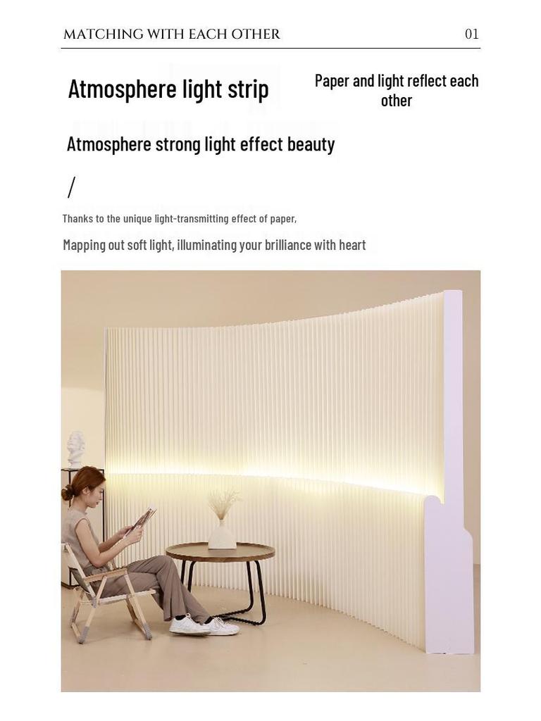 Glow Paper Folding Screen for Office, Living Room, Partition, Entryway, Rental Homes, Salons & Fences