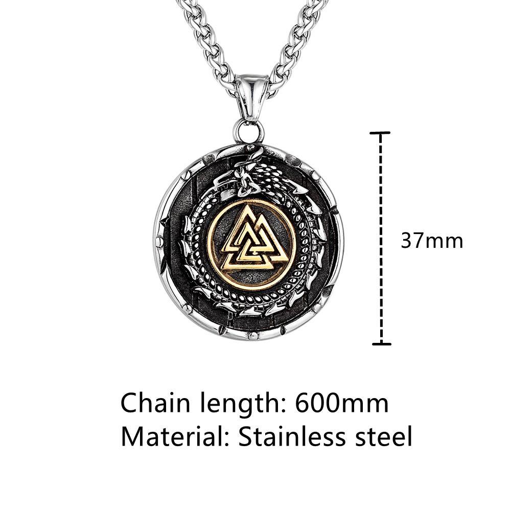 Vikings Ouroboros Dragon Necklace Men Stainless Steel Norse Runes Triangle Pendant Scandinavian Jewelry Gift