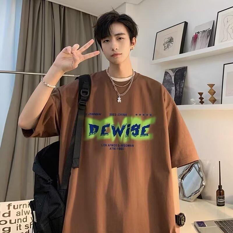 Nové tričko s krátkým rukávem pro muže v létě, trend v korejském stylu, jednoduchý top s polovičním rukávem, volné tričko značky Hong Kong