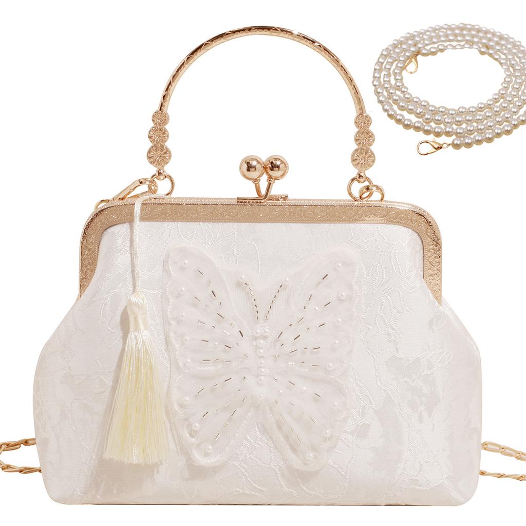 Handgefertigte 3D-Blumen Cheongsam Clutch - Hanfu Perlenketten-Tasche (Chinesische traditionelle Rahmenbörse für lässige und formelle Anlässe)