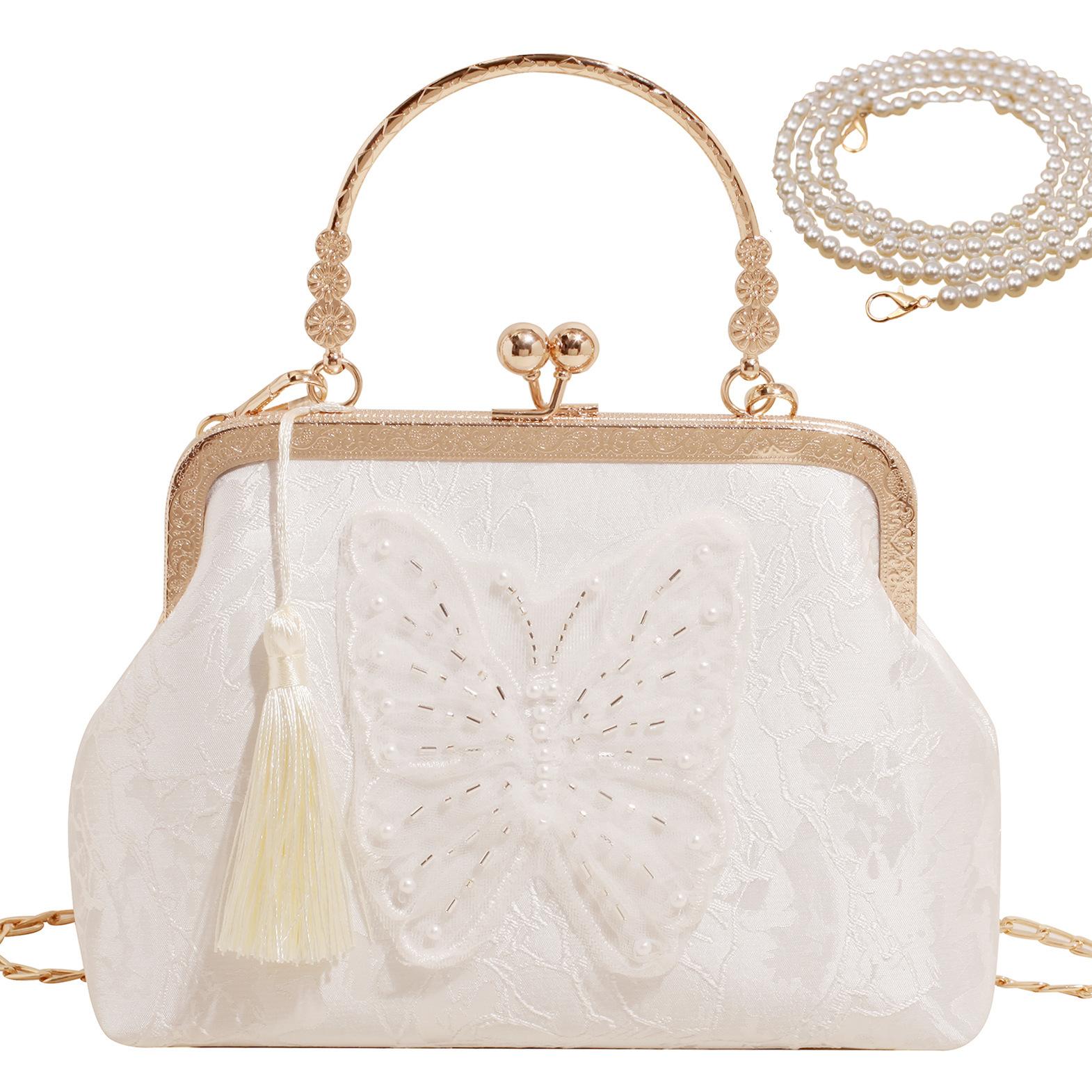 

Клатч-чеонгсам ручной работы с 3D-цветком - сумка-цепочка с жемчугом Hanfu (Китайская традиционная рамка-кошелек для повседневных официальных случаев)