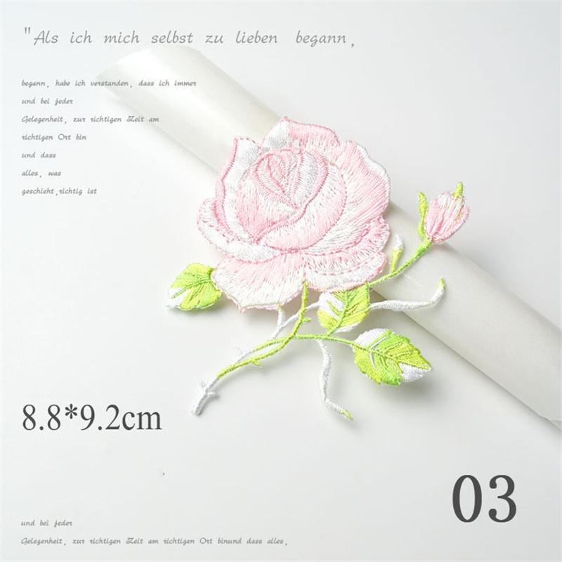 Zarte Rosenstickerei Aufbügel- Aufnäher für Kleidung Applikation DIY Hut Mantel Kleid Hose Zubehör Stoffaufkleber