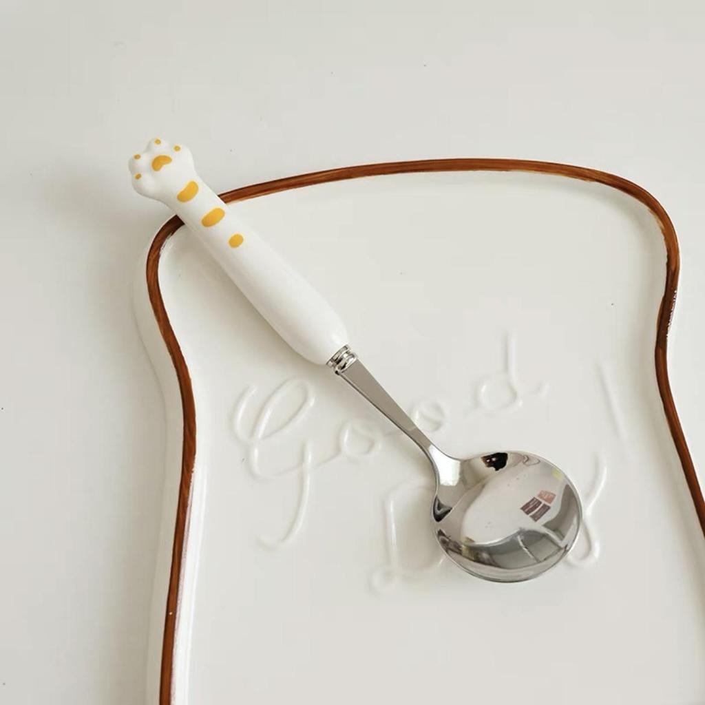 Stilvolles Niedliches Tigergriff Edelstahl Besteck: Tierpfote Cartoon Dessertlöffel- und Gabelset