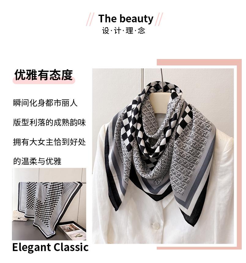 Simple plaid imitation silk large square scarf retro printing commuter shawl neck silk scarf herringbone pattern women's scarf headscarf