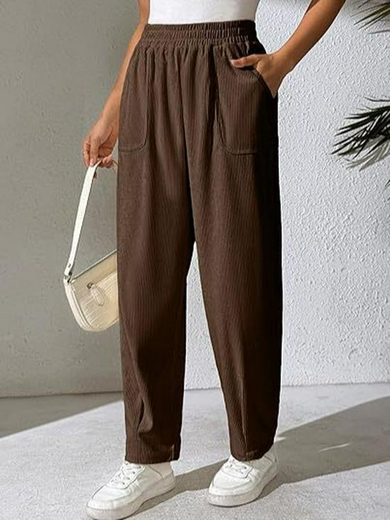 Women's Corduroy Elastic Waist Wide-Leg Pants, Solid Color, Comfortable Casual Loose Fit for Autumn and Winter 2025.
